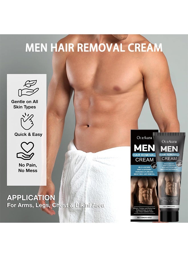 OceAura Men Hair Removal Cream, Effective Painless Flawless Soothing Depilatory Cream for Arms Legs Chest and Pubic Area - Suitable for All Skin Types - Image 2
